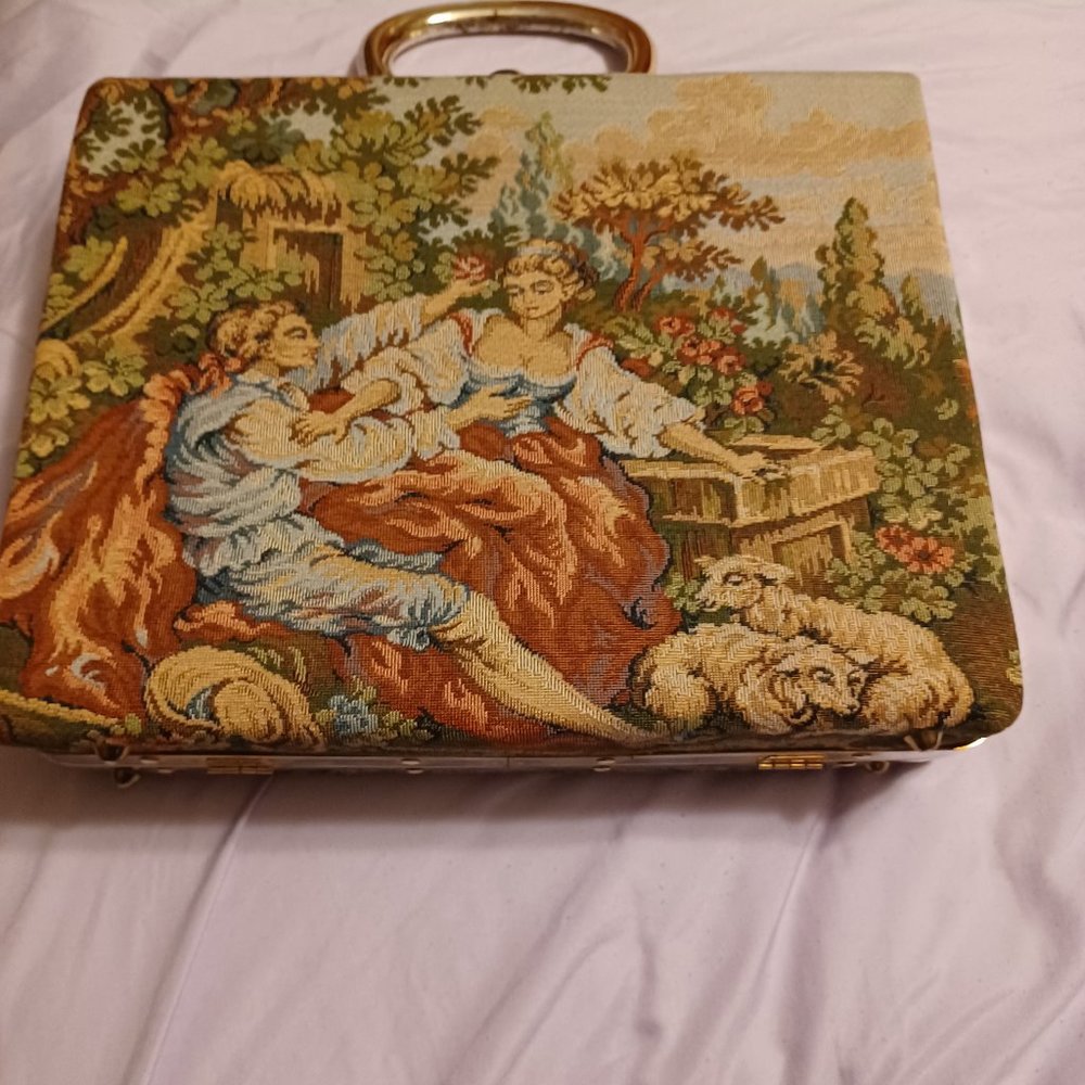 Vintage Tapestry Satchel Handbag in Multicolor